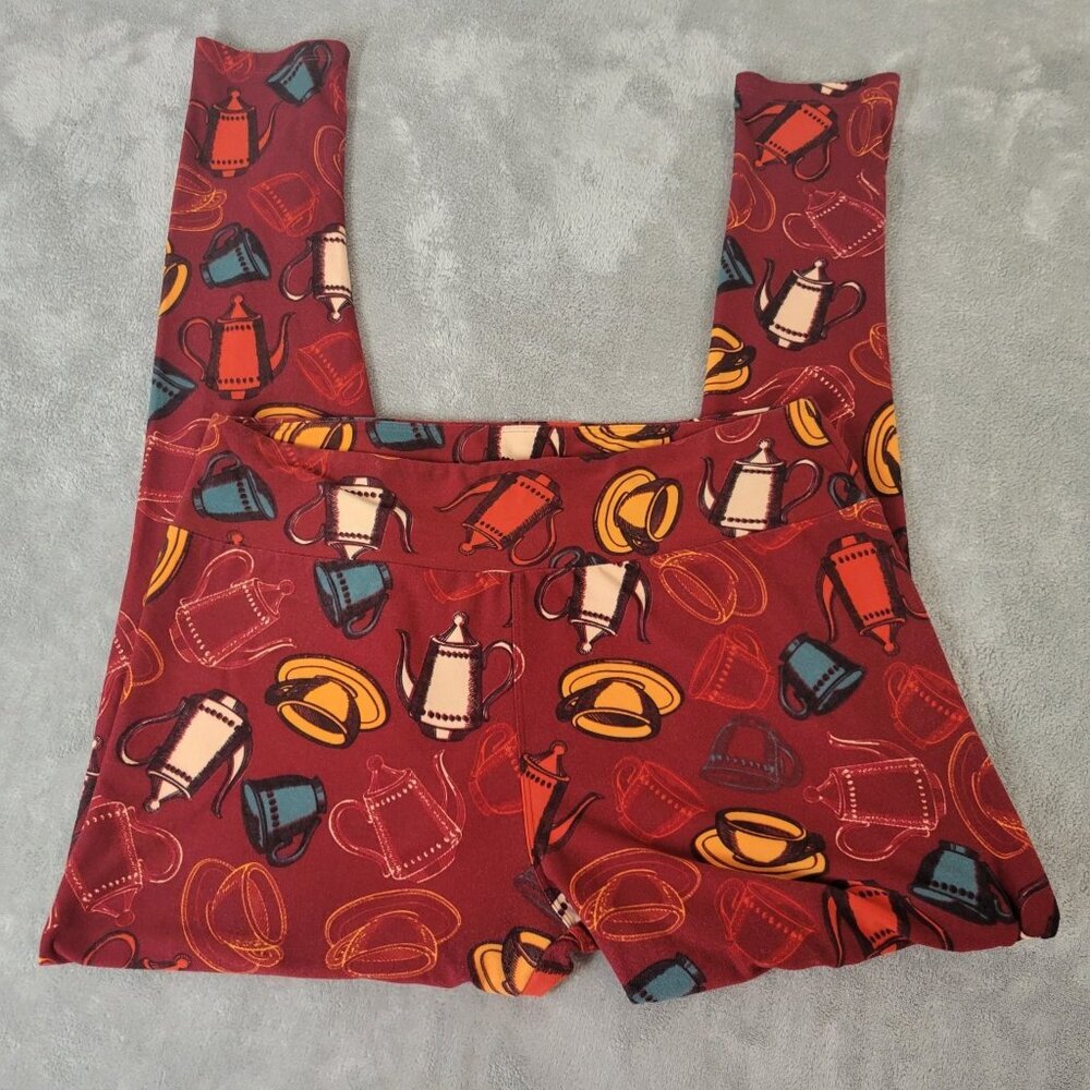 LuLaRoe Tall & Curvy TC Leggings Red Coffee Print High Rise Stretch Yoga NOV170E
